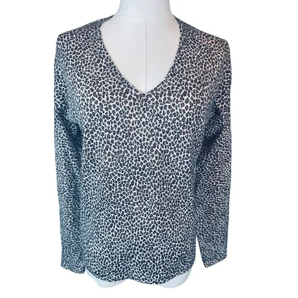 NWT Banana Republic Small Leopard Print V-Neck Merino Wool Sweater - Picture 1 of 15